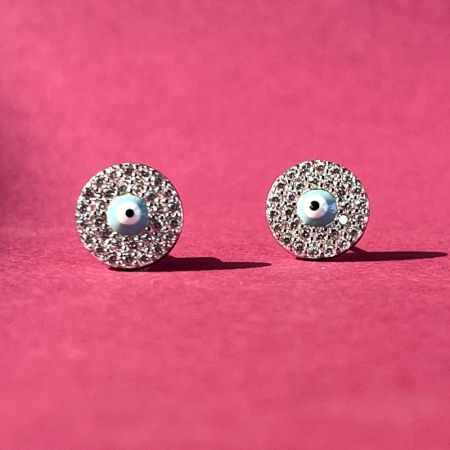 925 Sterling Silver Oval Evil Eye Earrings