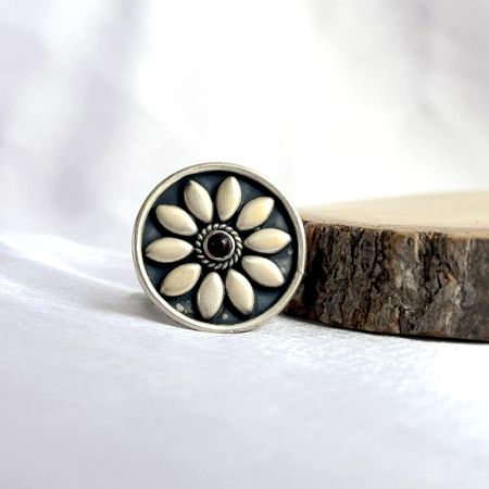 Sterling Silver Ruby Flower Cocktail Statement Ring