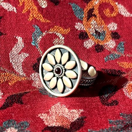 Sterling Silver Ruby Flower Cocktail Statement Ring