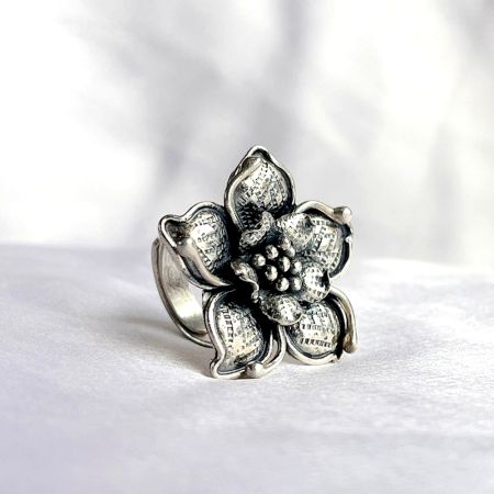 Sterling Silver Classic Flower Cocktail Adjustable Ring
