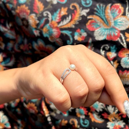 925 Sterling Silver Pearl Adjustable Elegant Band Ring