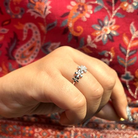 Sterling Silver Floral Pearl Adjustable Cocktail Ring