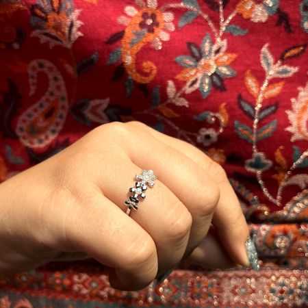 Sterling Silver Floral Pearl Adjustable Cocktail Ring