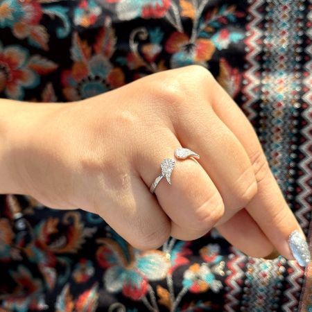 Sterling Silver Studded Wings Adjustable Statement Ring