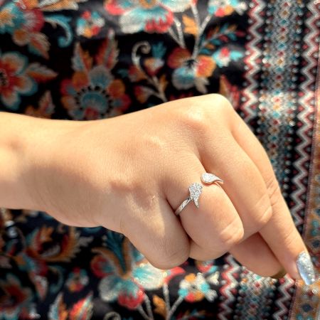 Sterling Silver Studded Wings Adjustable Statement Ring