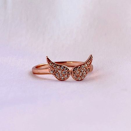 Sterling Silver Rose Gold Wings Adjustable Ring