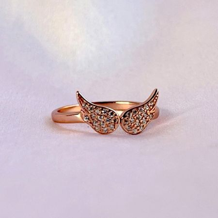 Sterling Silver Rose Gold Wings Adjustable Ring