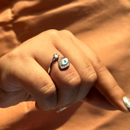 Sterling Silver Light Blue Evil Eye Protection Ring