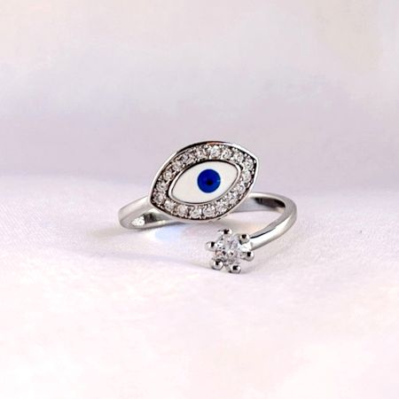 Sterling Silver Light Blue Evil Eye Protection Ring