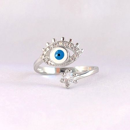 Sterling Silver Light Blue Evil Eye Lash Ring
