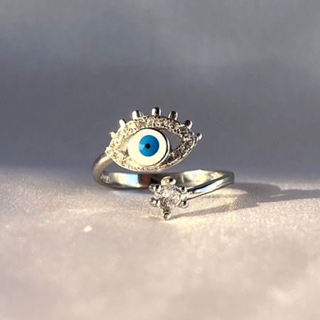 Sterling Silver Light Blue Evil Eye Lash Ring
