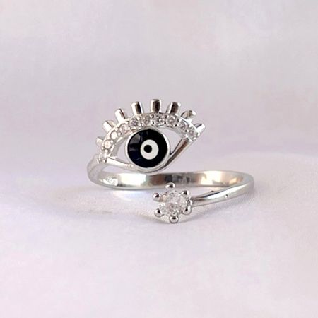 Sterling Silver Deep Blue Evil Eye Lash Ring