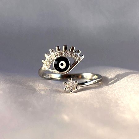 Sterling Silver Deep Blue Evil Eye Lash Ring