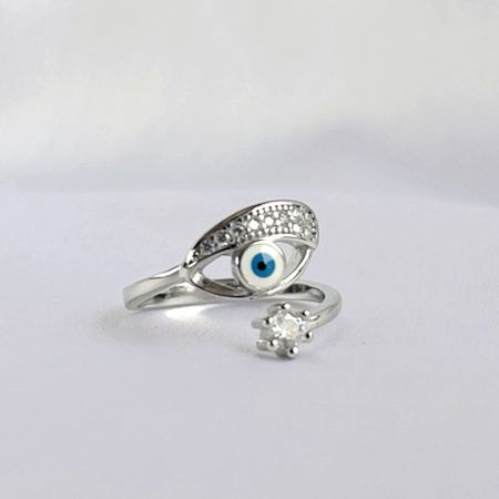 Sterling Silver Light Blue Evil Eye Designer Ring
