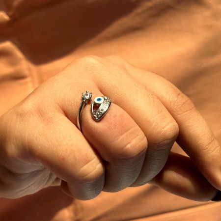 Sterling Silver Light Blue Evil Eye Designer Ring