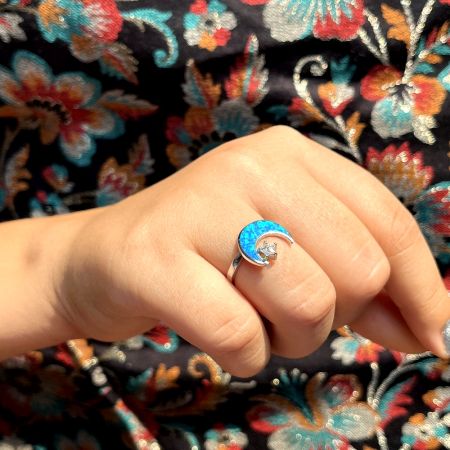 Sterling Silver Moon Adjustable Elegant Statement Ring