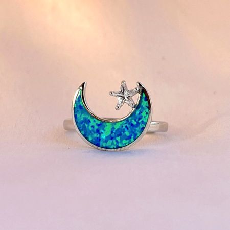 Sterling Silver Moon Adjustable Elegant Statement Ring