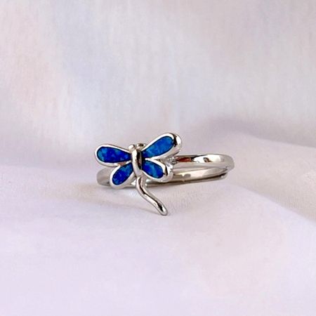 Sterling Silver Blue Butterfly Adjustable Mystic Ring