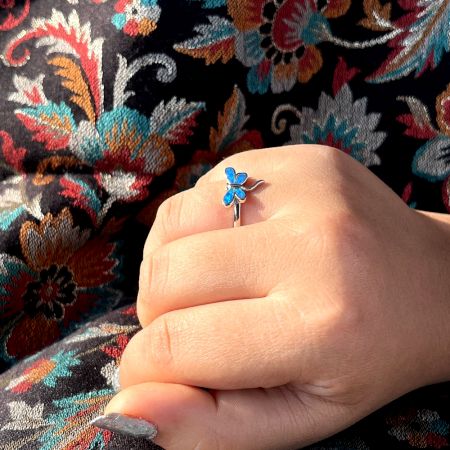 Sterling Silver Blue Butterfly Adjustable Mystic Ring