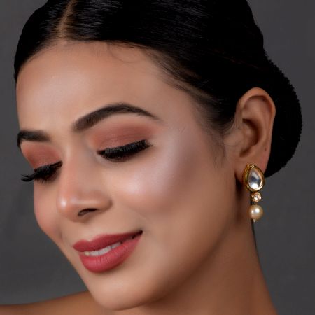 Kundan Polki Teardrop Pearl Drop Earrings Pair