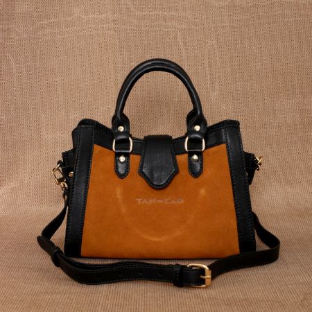 Hazel Charcoal Leather Handbag with Magnetic Loop