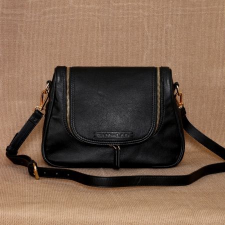 Charcoal Leather Sling Bag Two Way Zipper