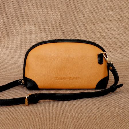 Peach Charcoal Leather Wristlet Clutch Zipper Organizer