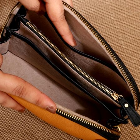 Peach Charcoal Leather Wristlet Clutch Zipper Organizer