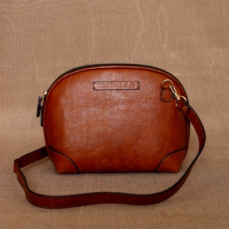 Caramel Crunch Leather Sling Bag Two Way Zipper