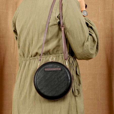 Charcoal Black Currant Leather Clutch Clasp Closure