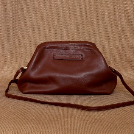 Cherry Leather Clutch Frame Clasp Multi Pocket