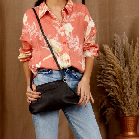 Ganache Leather Clutch Frame Clasp Multi Pocket