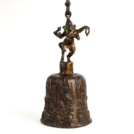 Vintage Handmade Bell Metal Temple Bell With Lord Ganesha And Hanging Chain