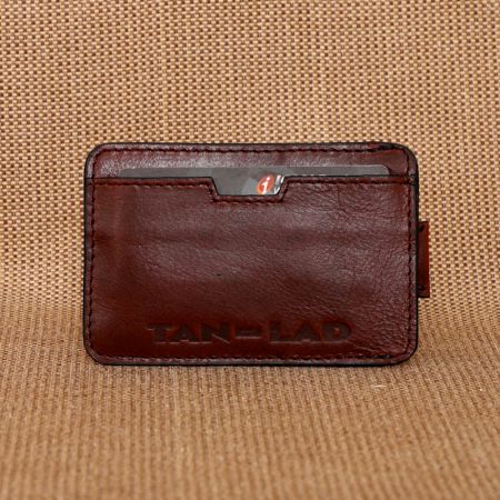 Rosewood Leather Card Holder Pull Tab Slots