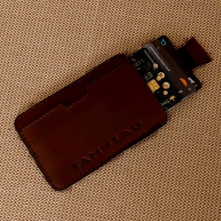 Rosewood Leather Card Holder Pull Tab Slots