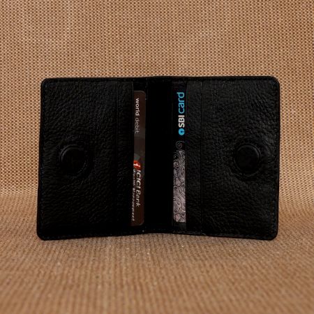 Charcoal Leather Card Holder Hidden Magnet Pockets