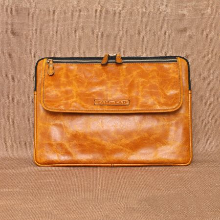 Butterscotch Leather Laptop Sleeve Two Way Zipper