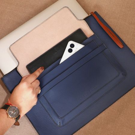 Navy Sienna Laptop Sleeve Zipper Closure Pockets