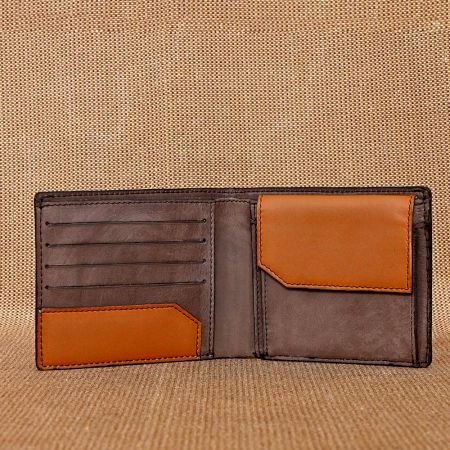 Rosewood Leather Wallet Coin Pocket Currency Slots