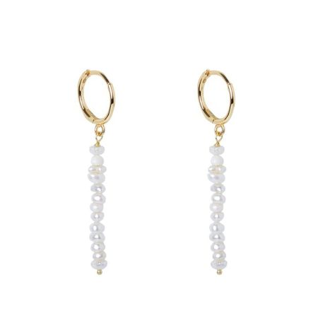 Handmade Pearl Beaded Gold Hoop Drop Earrings