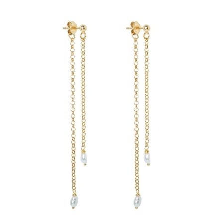 Gold Chain Freshwater Pearl Long Dangle Earrings