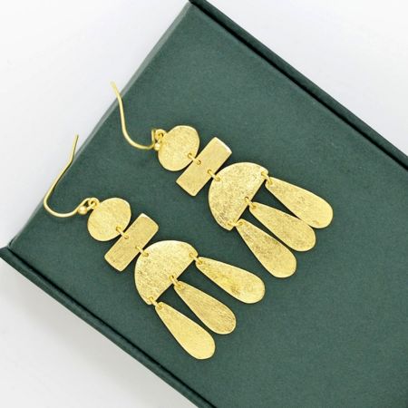 Gold Plated Geometric Hammered Dangle Earrings