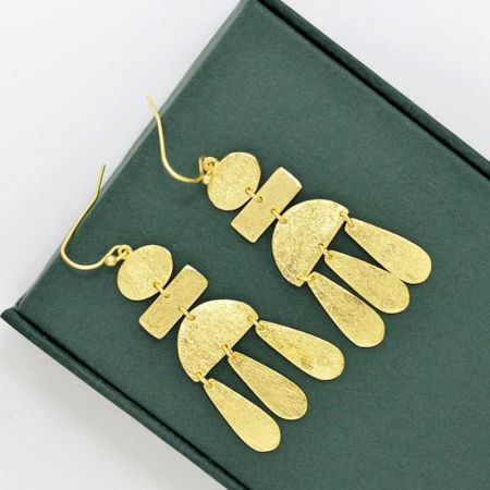 Gold Plated Geometric Hammered Dangle Earrings