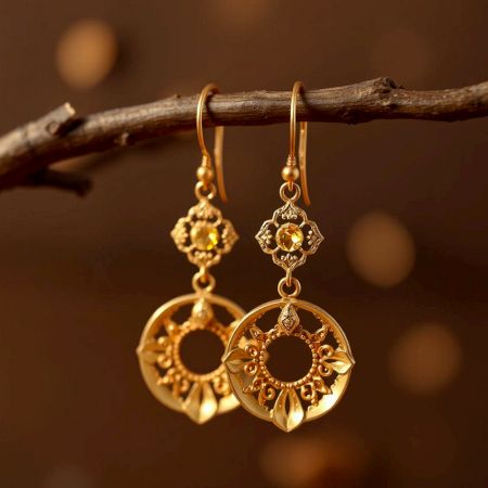 22K Gold Plated Brass Handmade Filigree Dangle Earrings