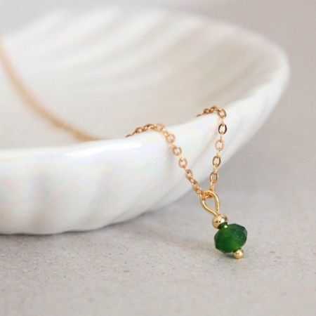Gold Plated Minimalist Necklace with Green Bead Charm