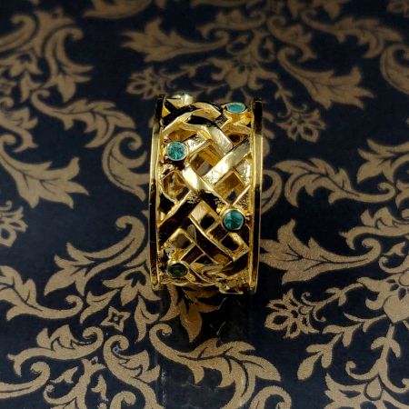 3 Micron Gold Plated Green Onyx Band Ring for Women