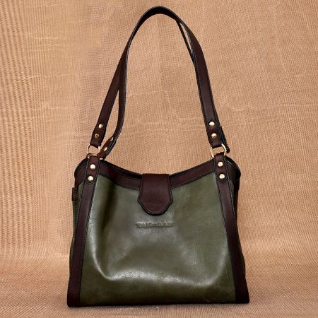 Handcrafted Jungle Dark Chocolate Tote Bag Leather Artistic
