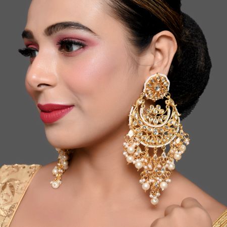 Kundan Pearl Chandelier Earrings for Women