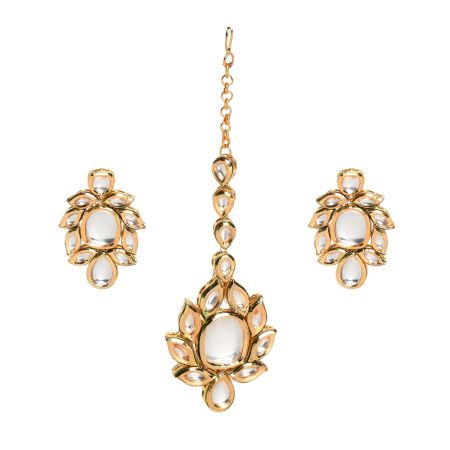 Floral Mirror Stone Earrings and Maang Tikka Set