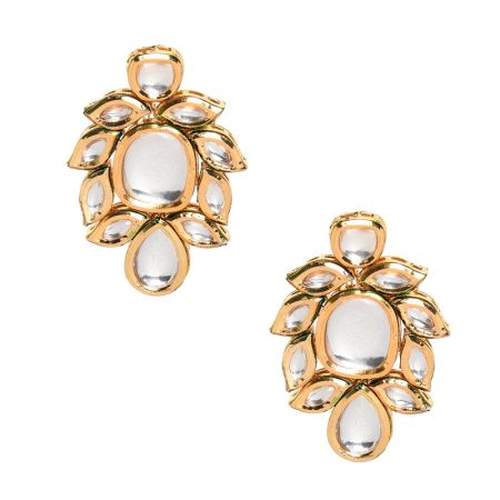 Floral Mirror Stone Statement Stud Earrings for Festive Wear